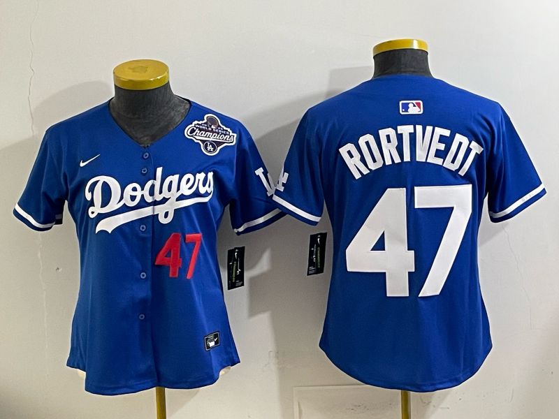 Youth 2025 Los Angeles Dodgers #47 Rortvedt Blue Game Nike MLB Jersey style 005